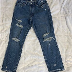 Curve love distressed high rise mom jean